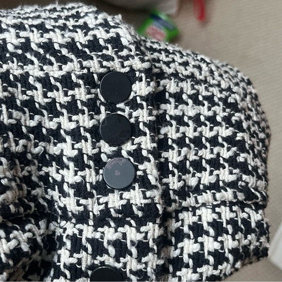 ZARA MIDI TWEED HERRINGBONE PINAFORE JUMPER DRESS BLACK WHITE BUTTONS MEDIUM - Picture 15 of 15